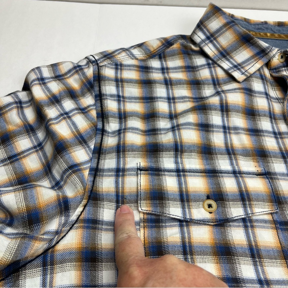 32 Bar Blues Mens Blue Yellow‎ Black White Plaid Long Sleeve Shirt Large *FLAWED - Picture 6 of 14